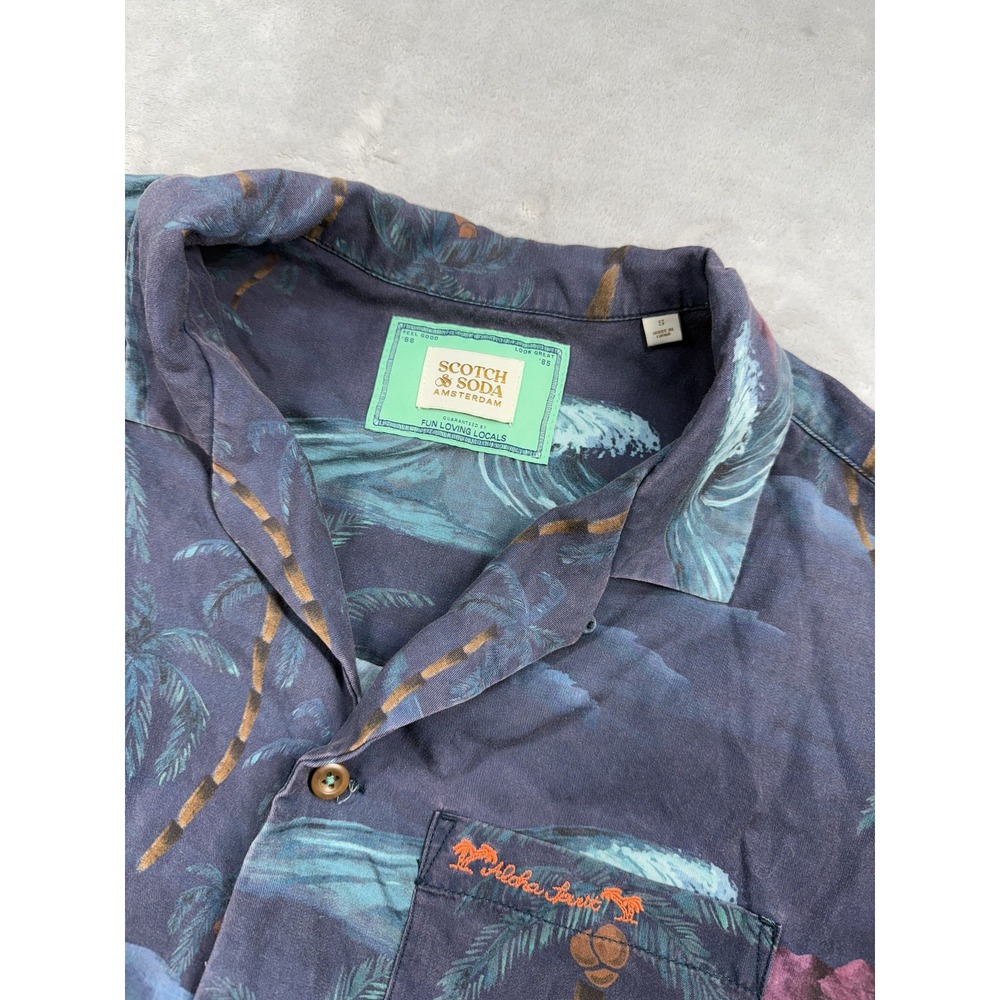 Scotch & Soda Shirt Mens Small Palm Tree Wave Print Aloha Summer Casual Beach